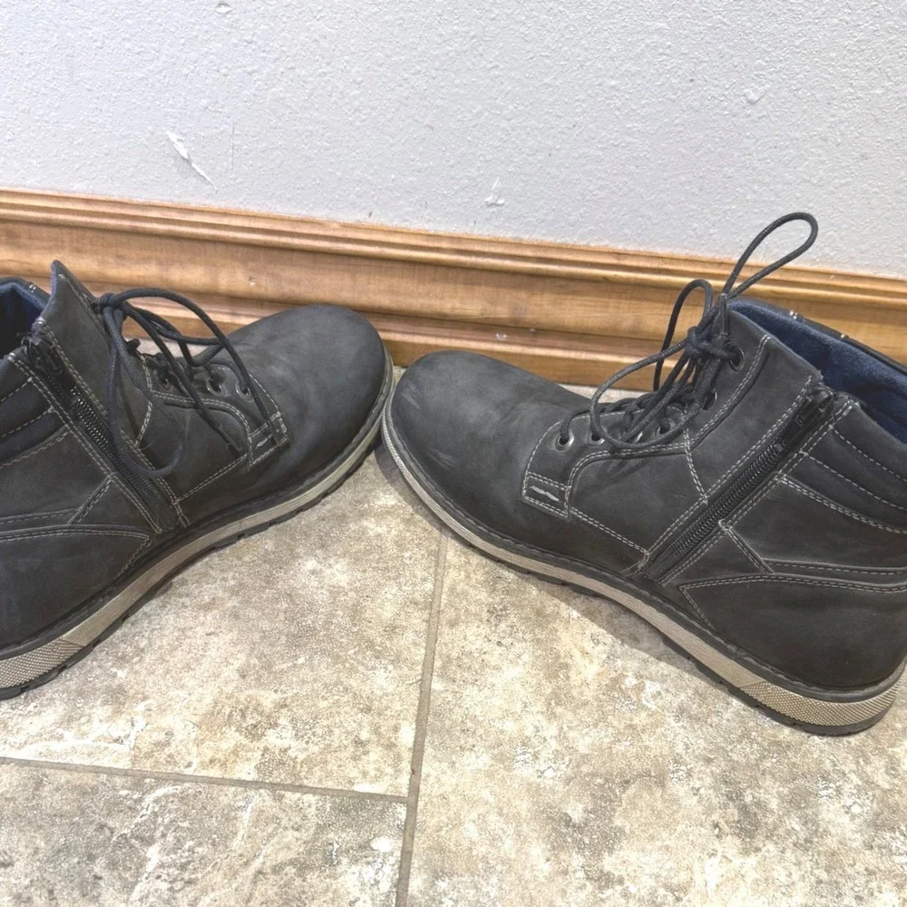 Mens Dark Blue Lace Up Boots Size 7M Side Zip Casual Work Chukka Style‎